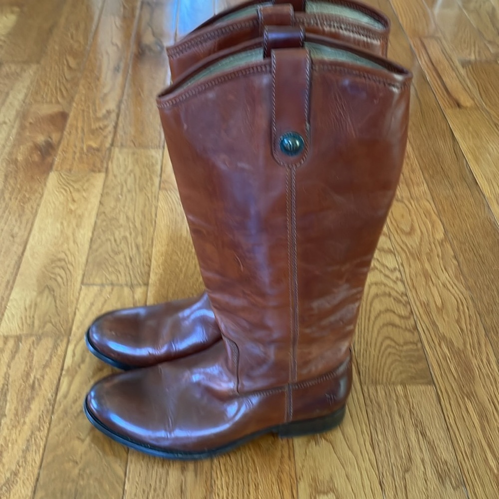 Frye Melissa Button Riding Cognac Leather Pull-On Boots - Picture 2 of 8